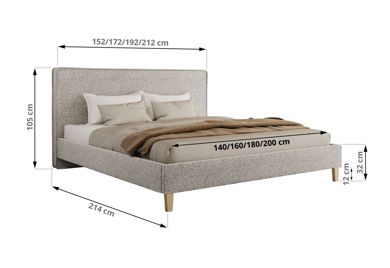 Łóżko tapicerowane LUMARO CLASSIC 160x200 - materac pocket - jasnoszary, struktura