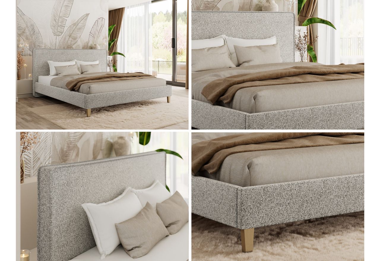 Łóżko tapicerowane LUMARO CLASSIC 160x200 - materac pocket - jasnoszary, struktura