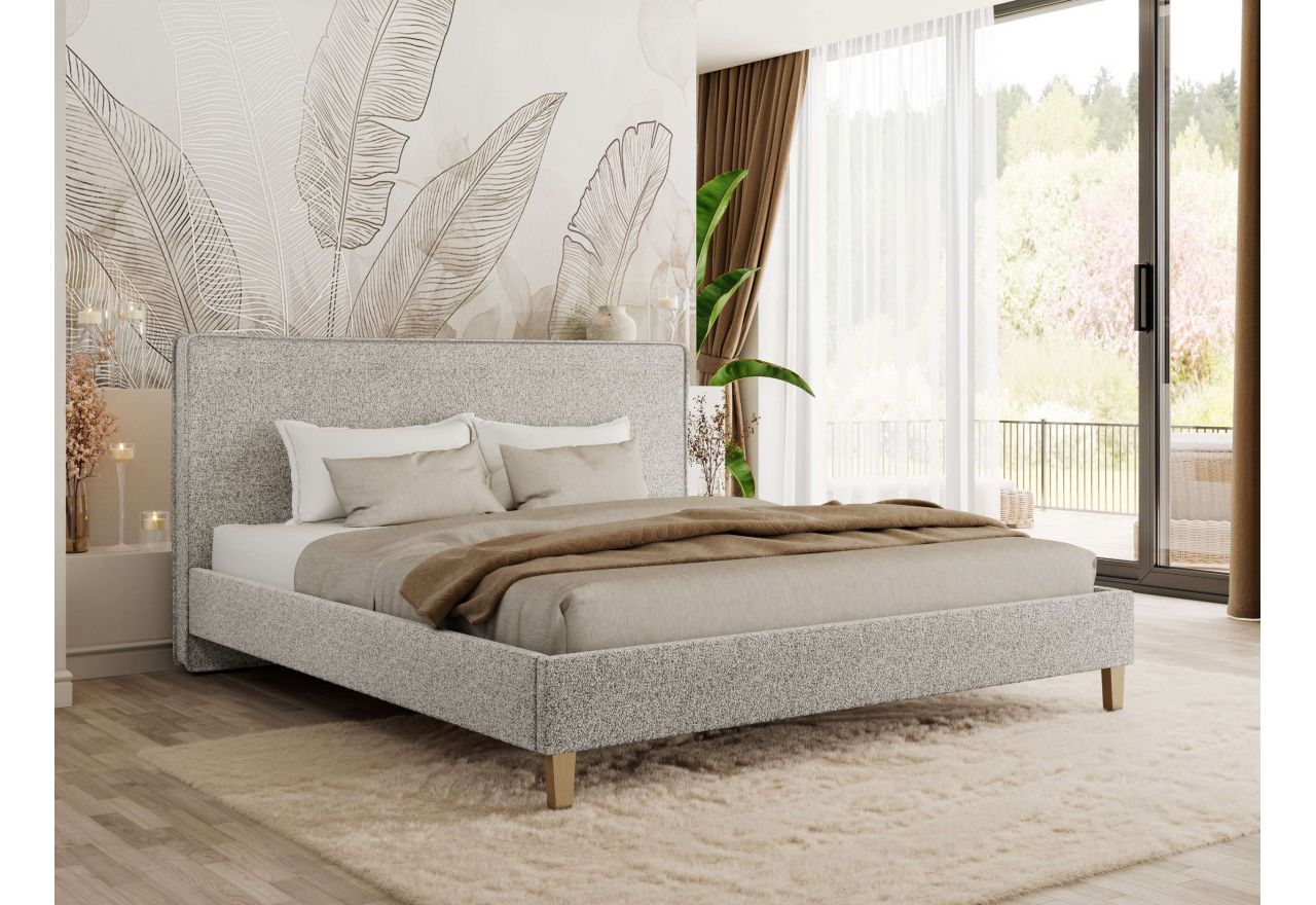 Łóżko tapicerowane LUMARO CLASSIC 200x200 - materac pocket - jasnoszary, struktura