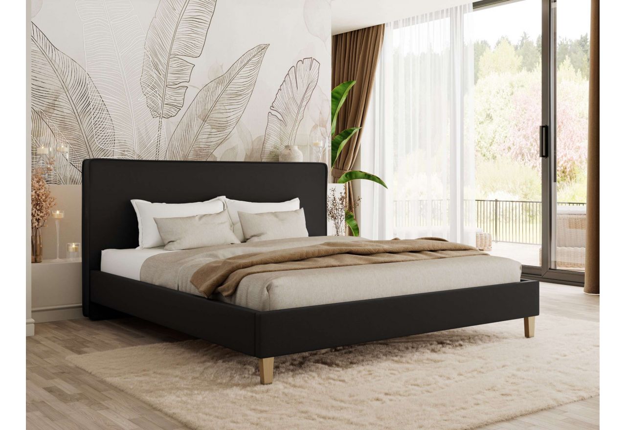Łóżko tapicerowane LUMARO CLASSIC 140x200 - czarny, ekoskóra