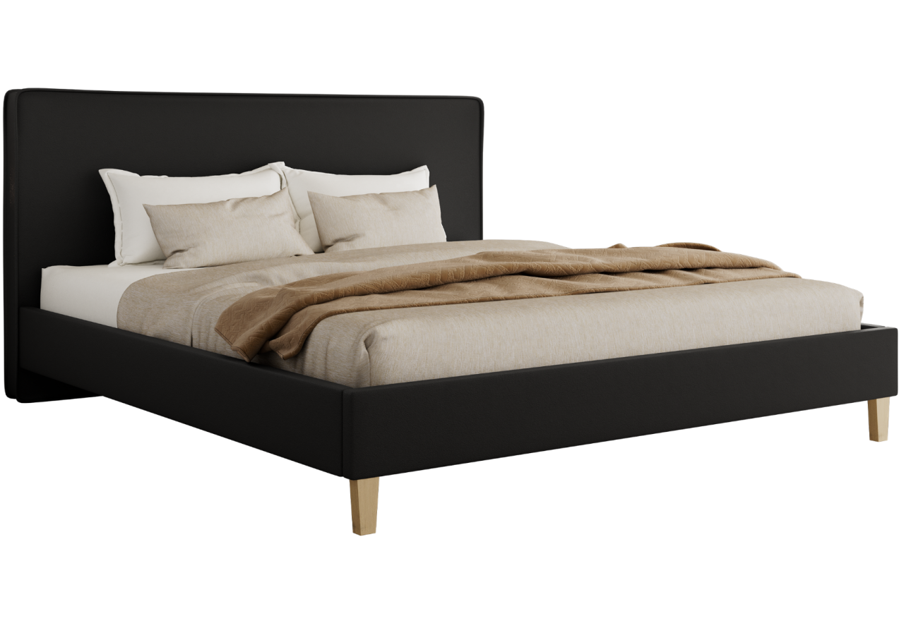 Łóżko tapicerowane LUMARO CLASSIC 200x200 - materac pocket - czarny, ekoskóra