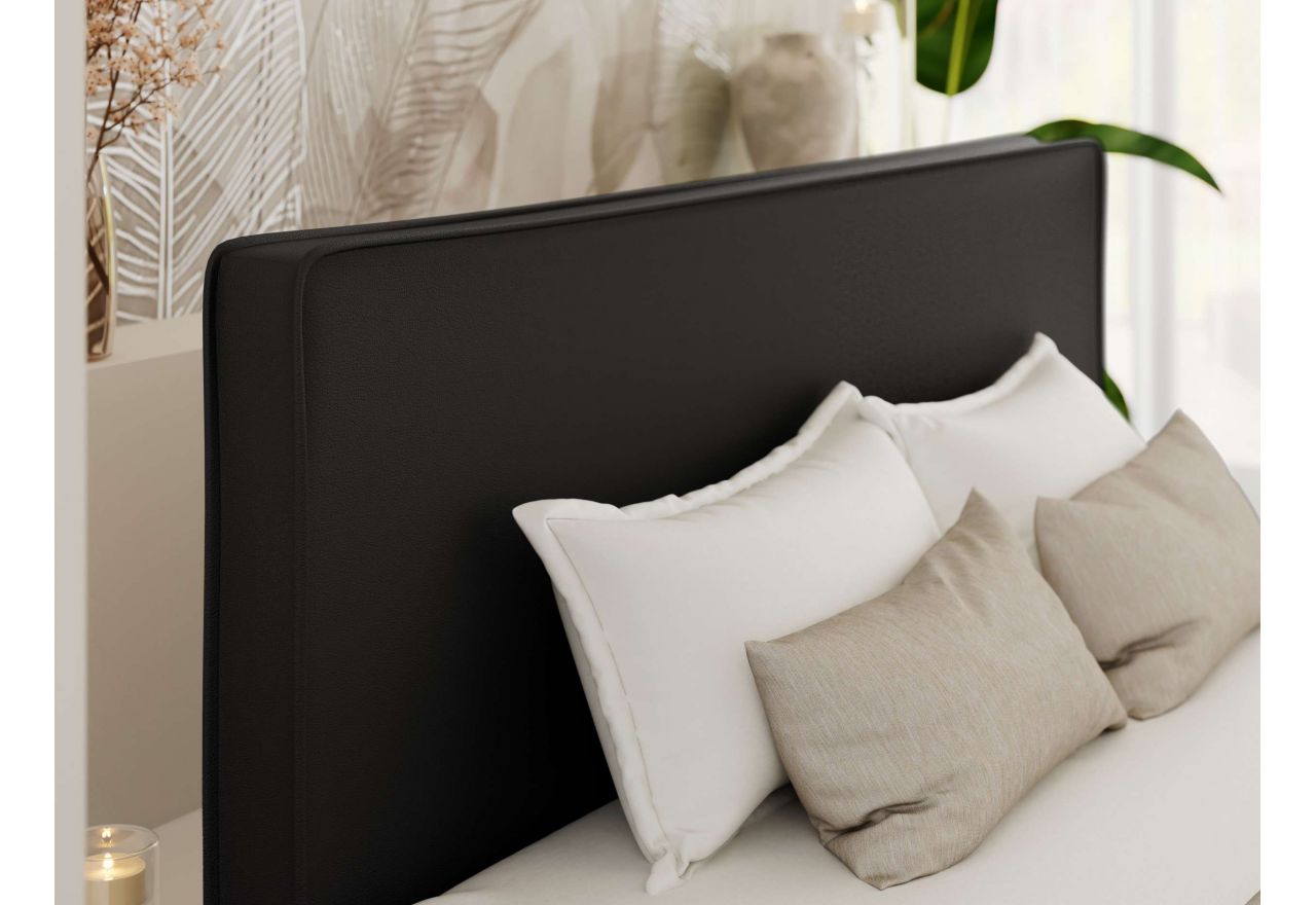 Łóżko tapicerowane LUMARO CLASSIC 160x200 - materac multipocket - czarny, ekoskóra