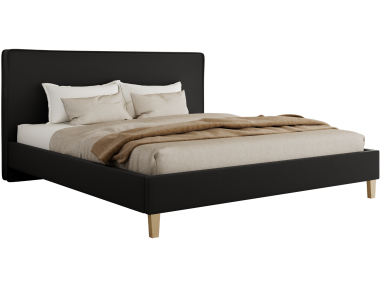 Łóżko tapicerowane LUMARO CLASSIC 180x200 - materac multipocket - czarny, ekoskóra