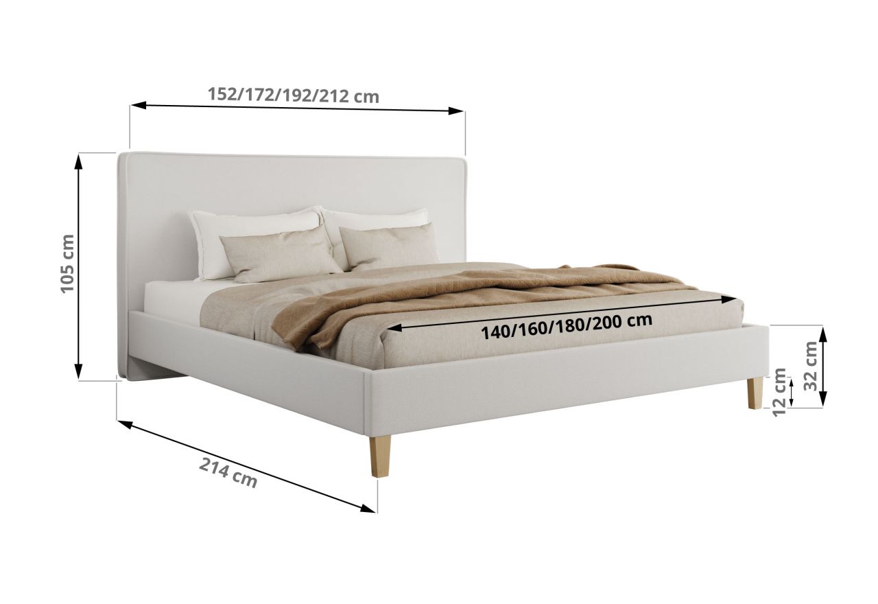 Łóżko tapicerowane LUMARO CLASSIC 200x200 - materac piankowy - biały, ekoskóra
