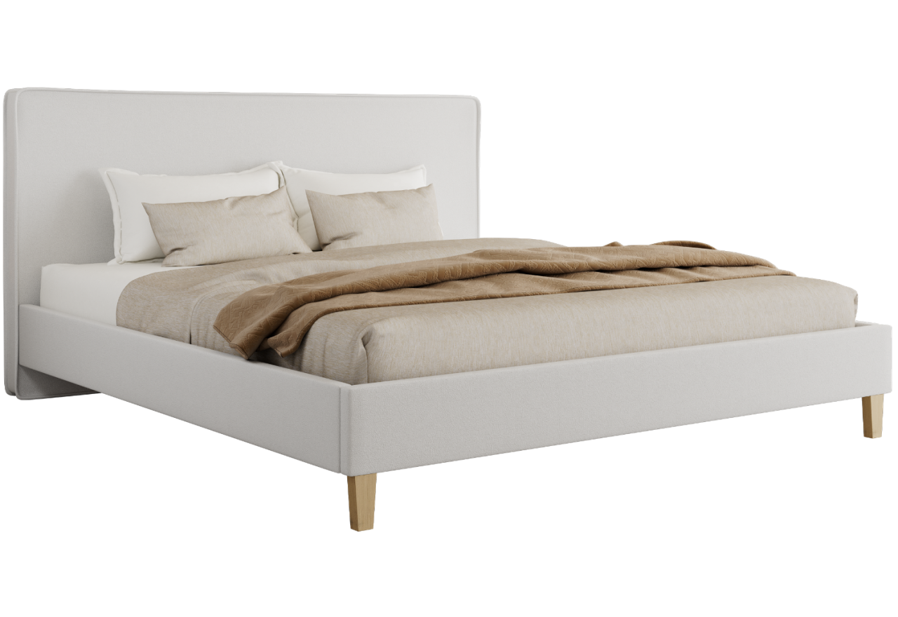 Łóżko tapicerowane LUMARO CLASSIC 200x200 - materac pocket - biały, ekoskóra
