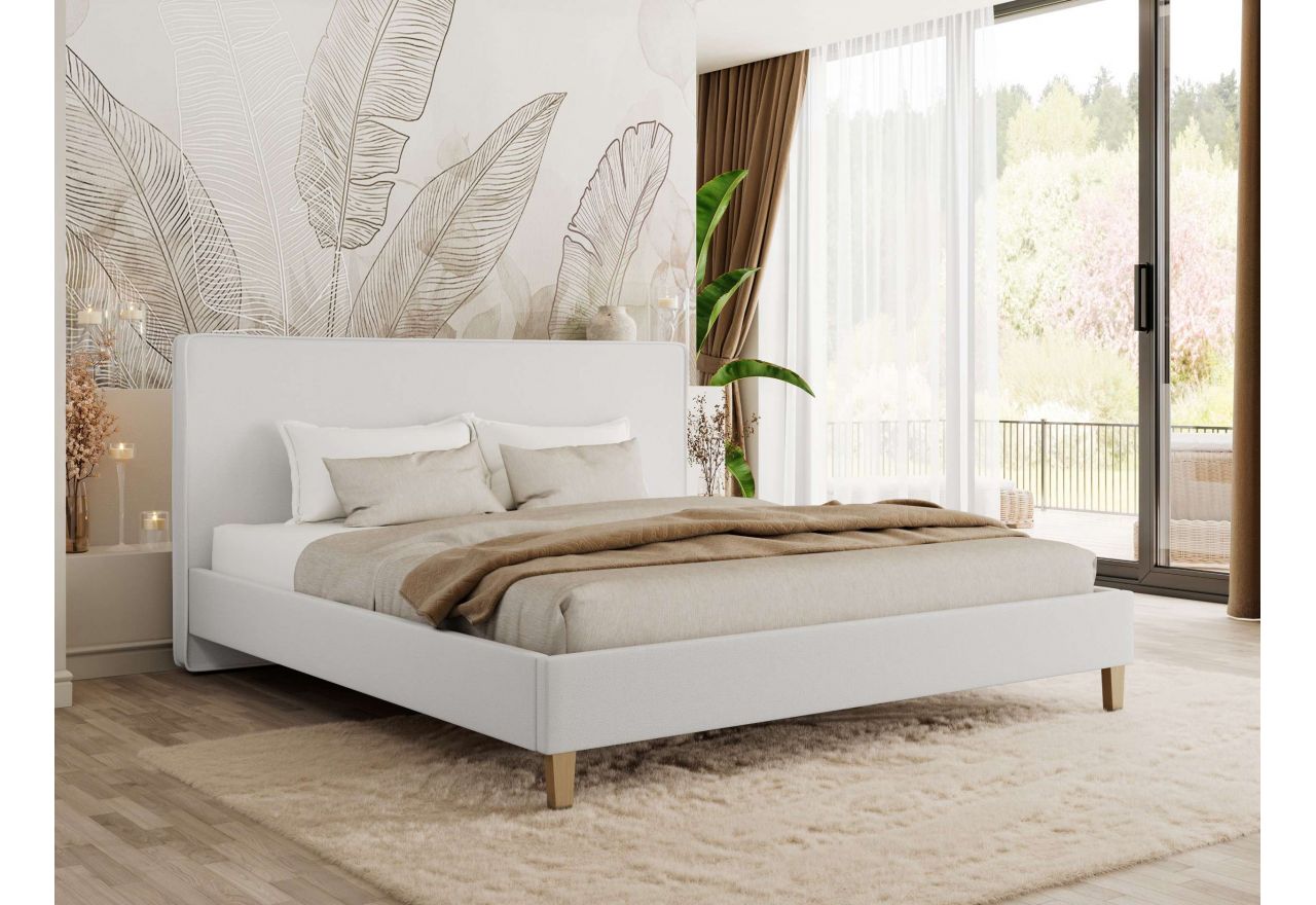 Łóżko tapicerowane LUMARO CLASSIC 160x200 - materac multipocket - biały, ekoskóra