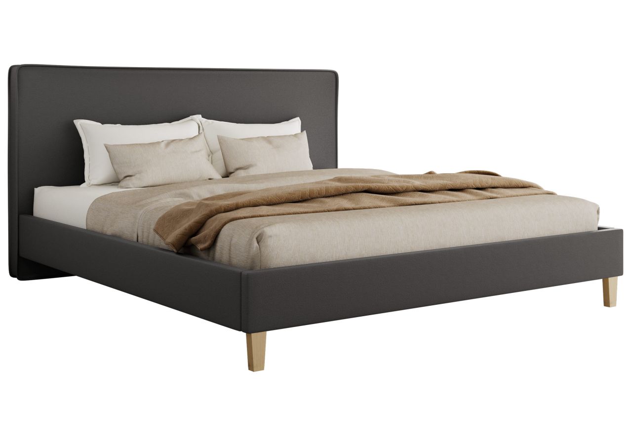 Łóżko tapicerowane LUMARO CLASSIC 160x200 - materac piankowy - ciemnoszary, ekoskóra