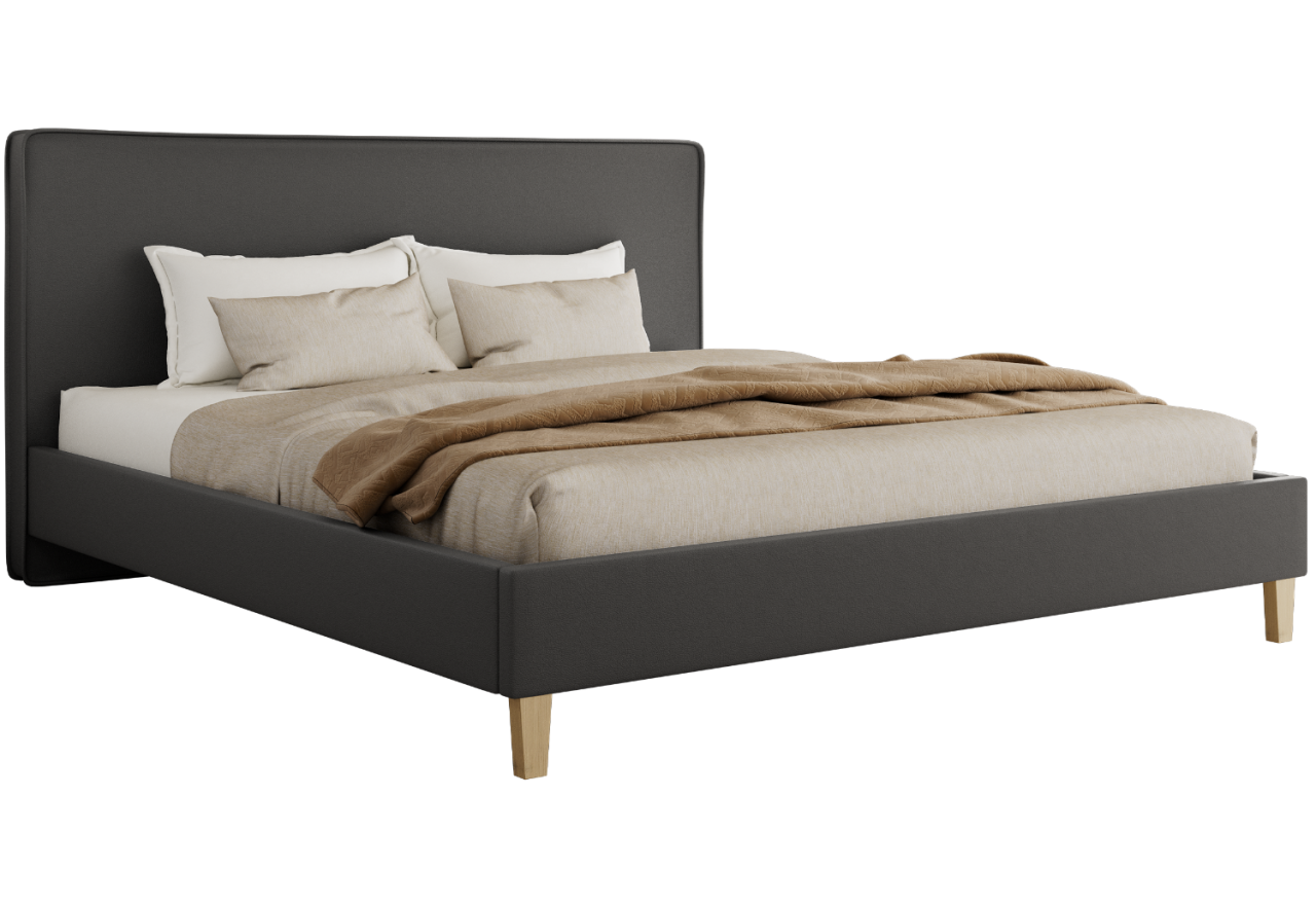 Łóżko tapicerowane LUMARO CLASSIC 160x200 - materac multipocket - ciemnoszary, ekoskóra