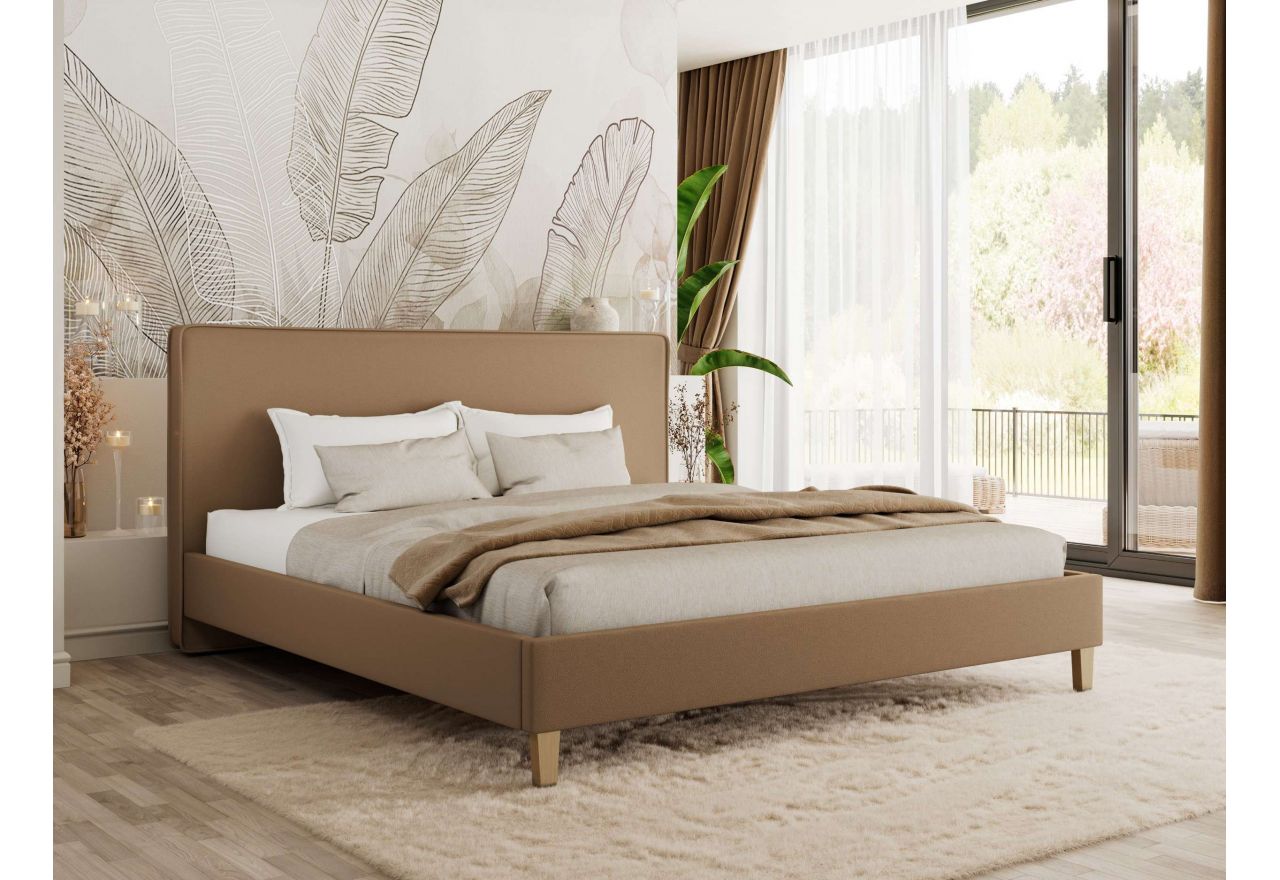 Łóżko tapicerowane LUMARO CLASSIC 140x200 - materac pocket - brązowy, ekoskóra