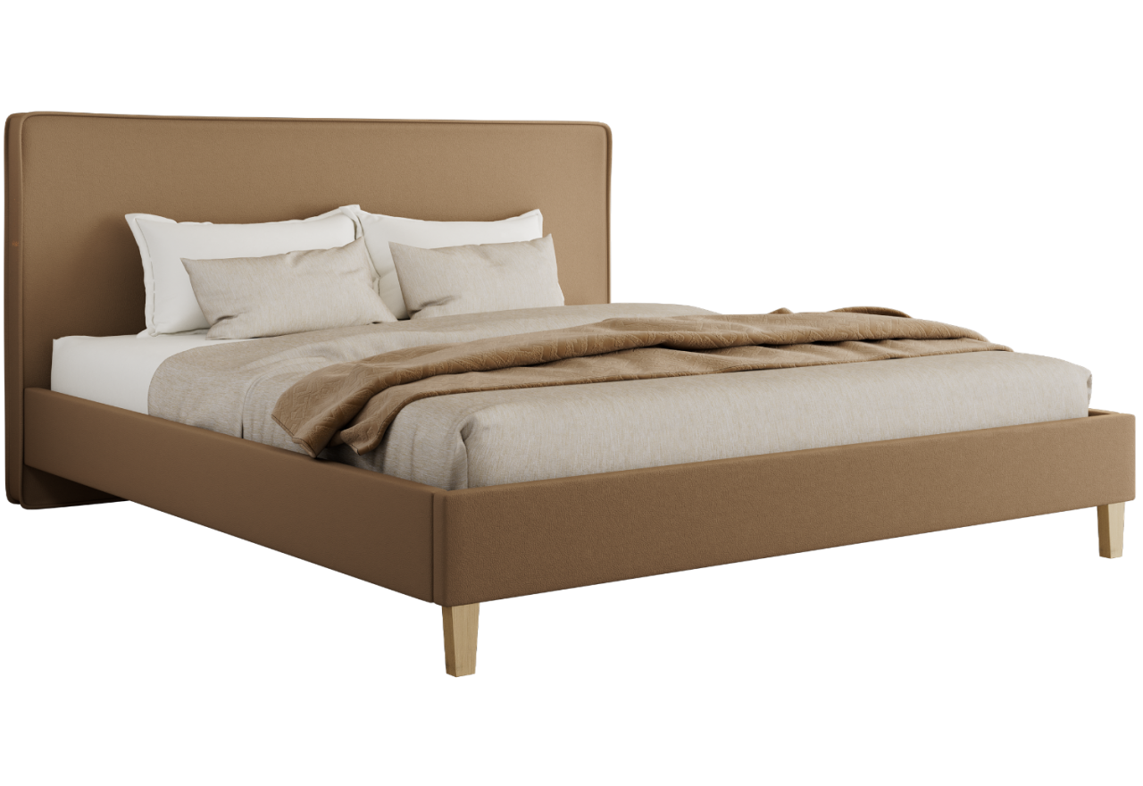Łóżko tapicerowane LUMARO CLASSIC 140x200 - materac pocket - brązowy, ekoskóra
