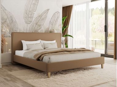 Łóżko tapicerowane LUMARO CLASSIC 160x200 - materac pocket - brązowy, ekoskóra