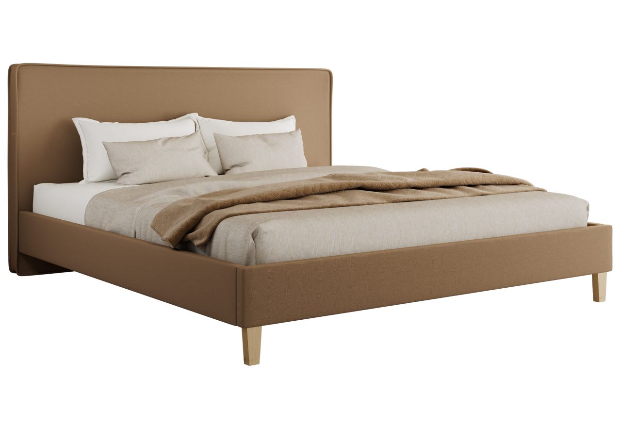 Łóżko tapicerowane LUMARO CLASSIC 180x200 - materac pocket - brązowy, ekoskóra