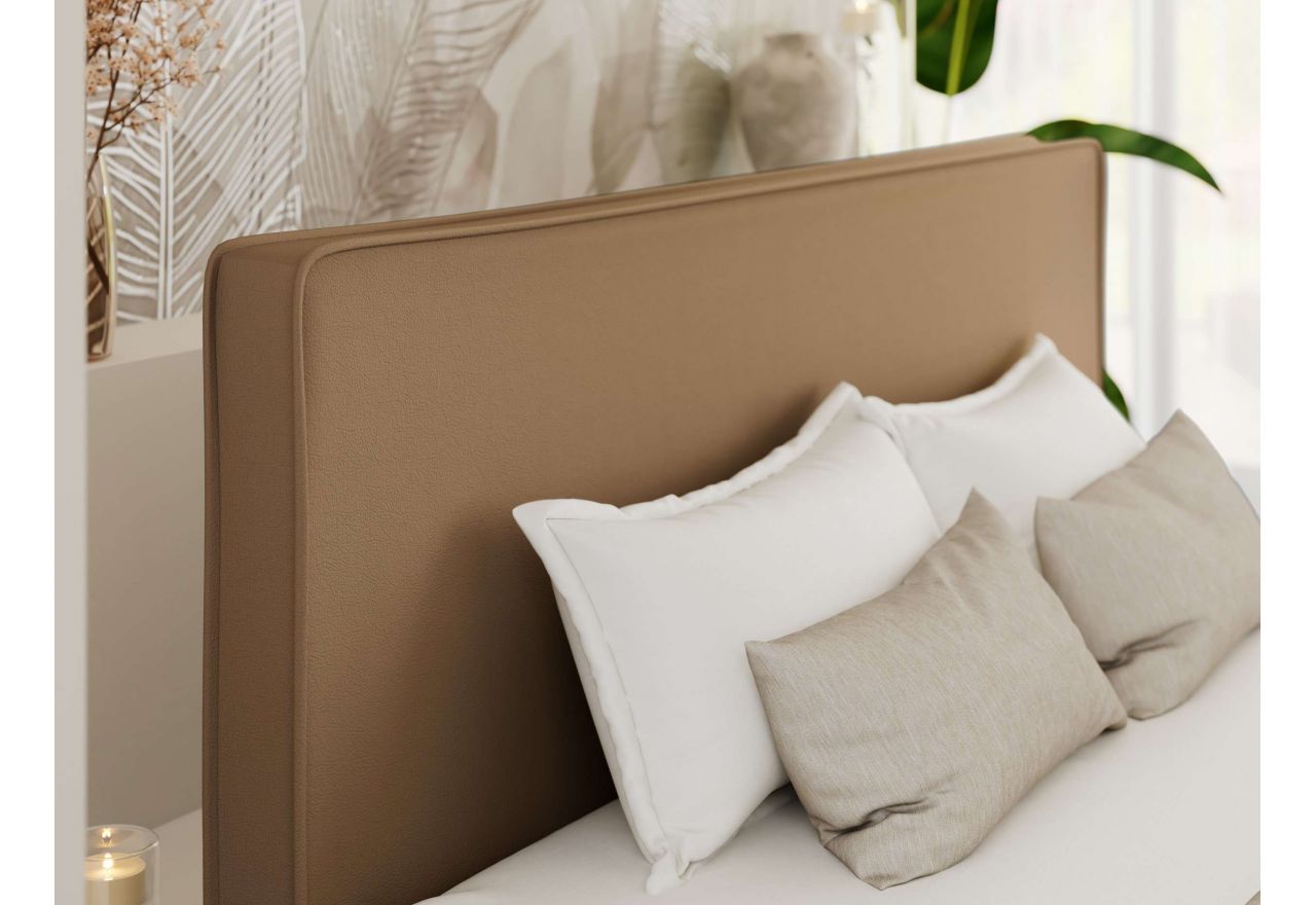 Łóżko tapicerowane LUMARO CLASSIC 200x200 - materac pocket - brązowy, ekoskóra