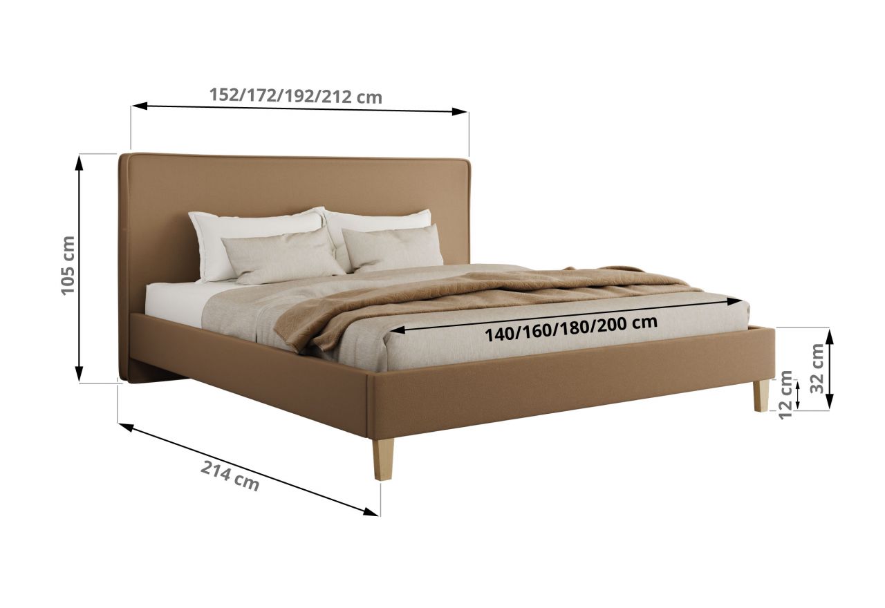 Łóżko tapicerowane LUMARO CLASSIC 160x200 - materac multipocket - brązowy, ekoskóra