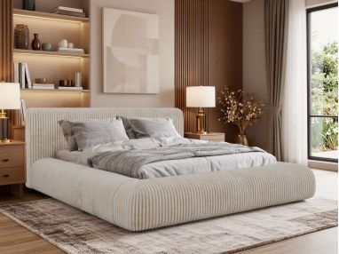 Łóżko tapicerowane TILBEA CLASSIC 200x200 - beżowy, sztruks