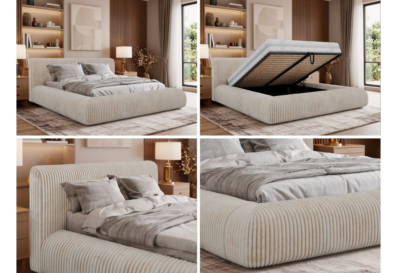 Łóżko tapicerowane TILBEA CLASSIC 200x200 - beżowy, sztruks