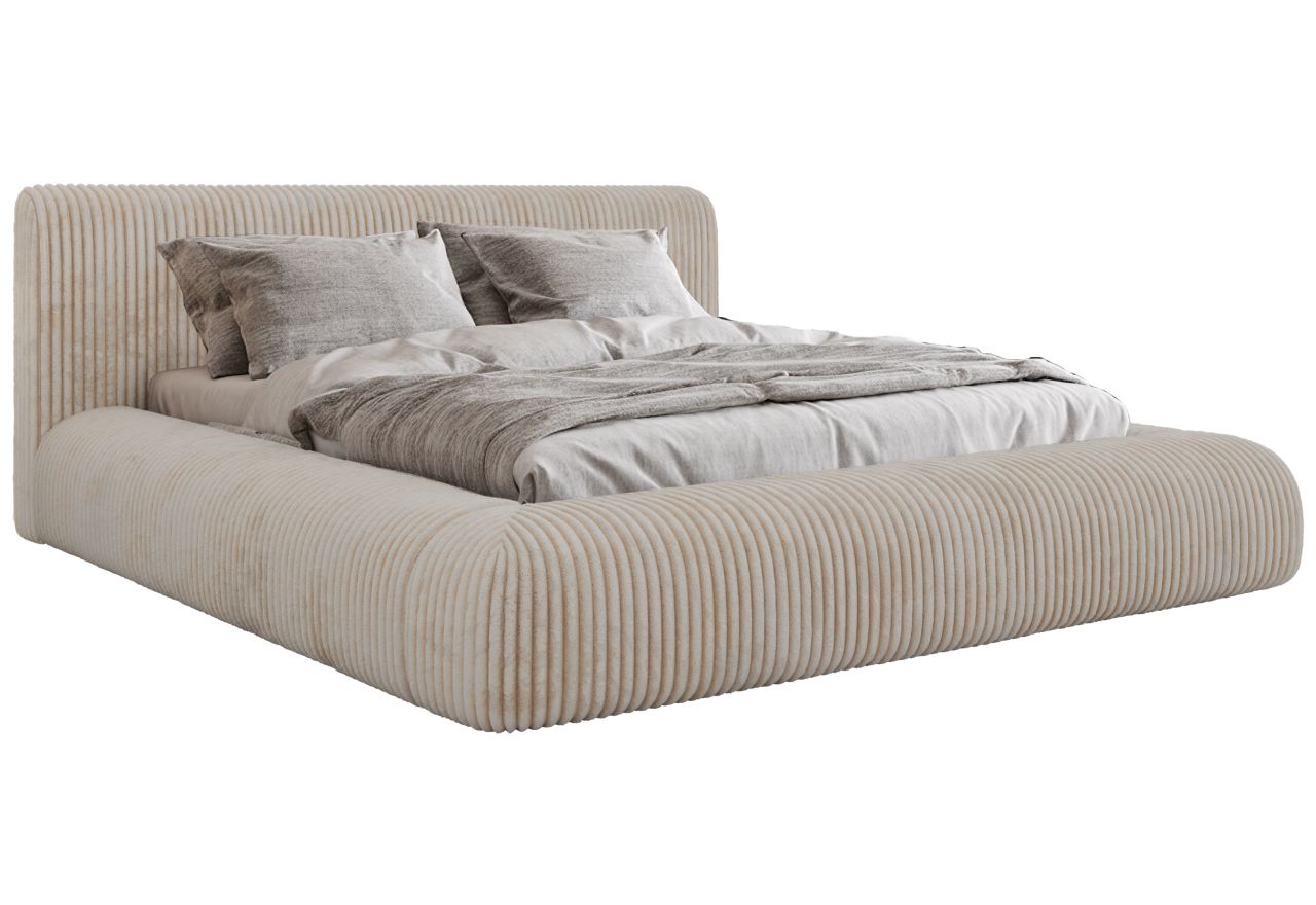 Łóżko tapicerowane TILBEA CLASSIC 160x200 - materac pocket - beżowy, sztruks