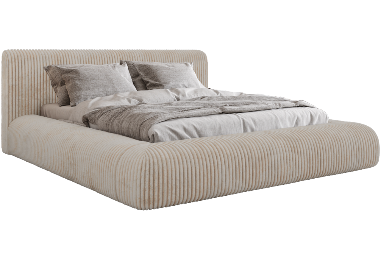 Łóżko tapicerowane TILBEA CLASSIC 180x200 - materac pocket - beżowy, sztruks