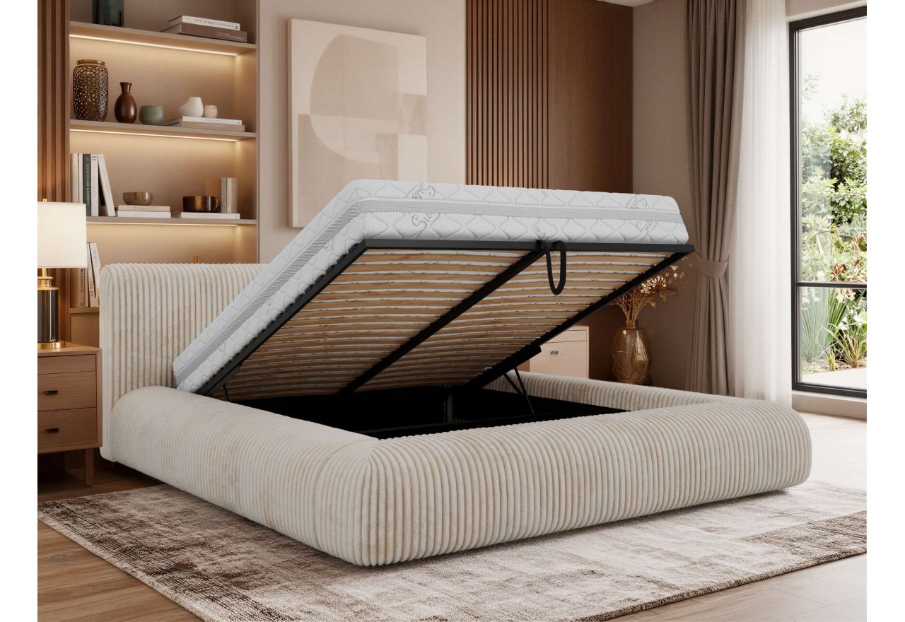 Łóżko tapicerowane TILBEA CLASSIC 180x200 - materac pocket - beżowy, sztruks