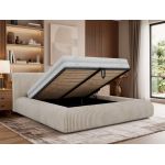 Łóżko tapicerowane TILBEA CLASSIC 180x200 - materac pocket - beżowy, sztruks