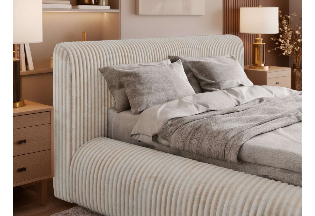 Łóżko tapicerowane TILBEA CLASSIC 180x200 - materac pocket - beżowy, sztruks