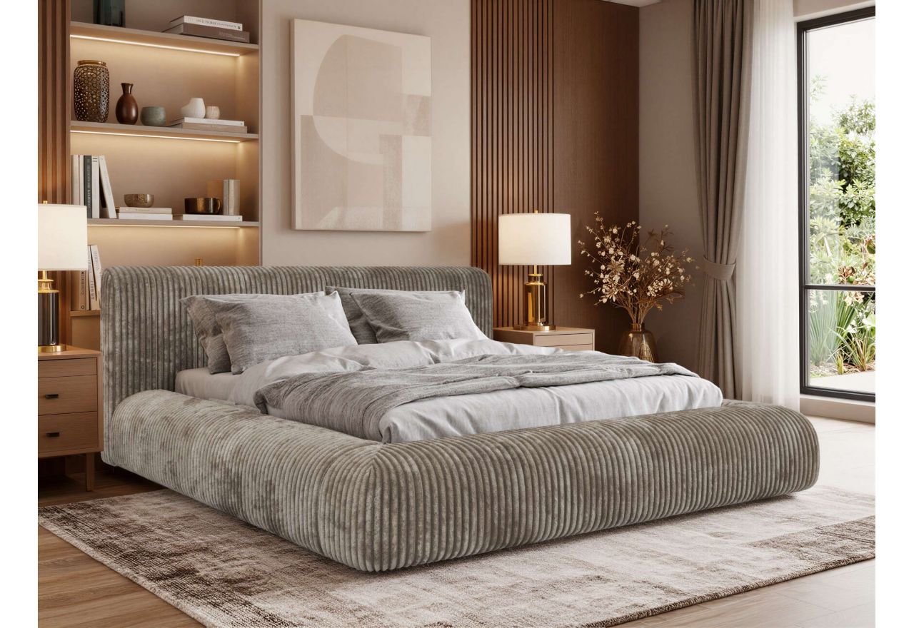 Łóżko tapicerowane TILBEA CLASSIC 140x200 - jasnobrązowy, sztruks