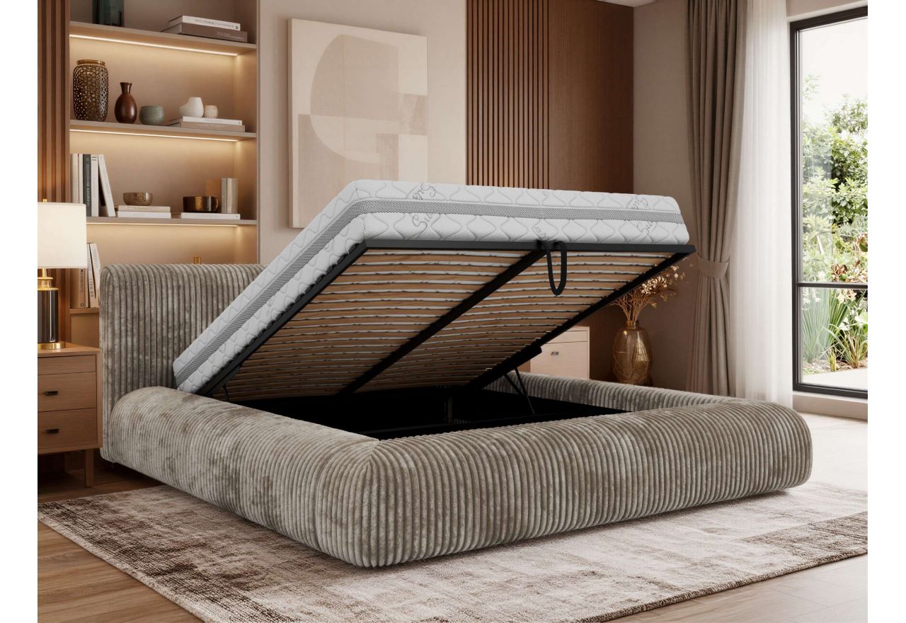 Łóżko tapicerowane TILBEA CLASSIC 200x200 - jasnobrązowy, sztruks