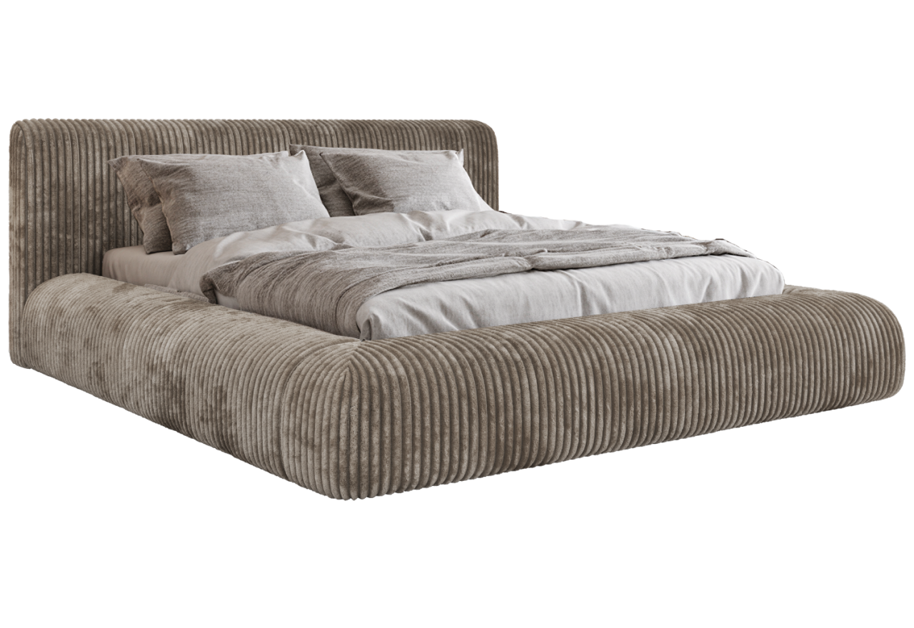 Łóżko tapicerowane TILBEA CLASSIC 160x200 - materac pocket - jasnobrązowy, sztruks