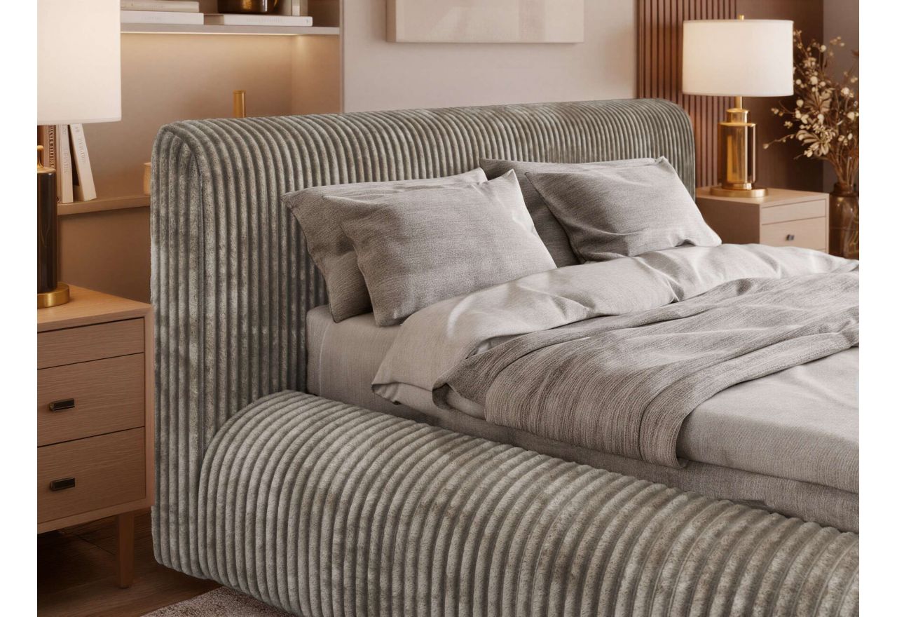 Łóżko tapicerowane TILBEA CLASSIC 180x200 - materac pocket - jasnobrązowy, sztruks