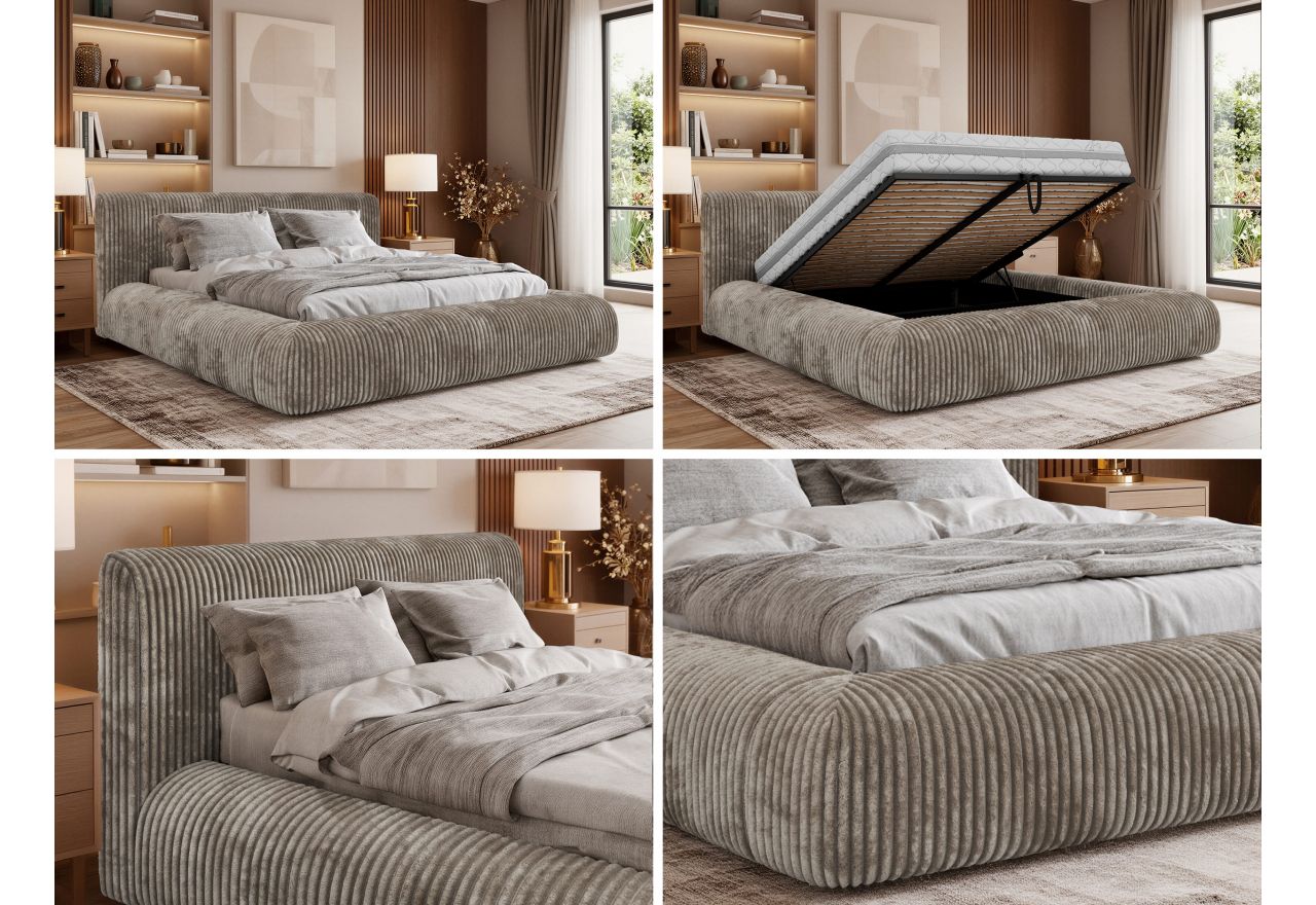 Łóżko tapicerowane TILBEA CLASSIC 180x200 - materac pocket - jasnobrązowy, sztruks