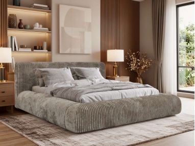 Łóżko tapicerowane TILBEA CLASSIC 200x200 - materac pocket - jasnobrązowy, sztruks