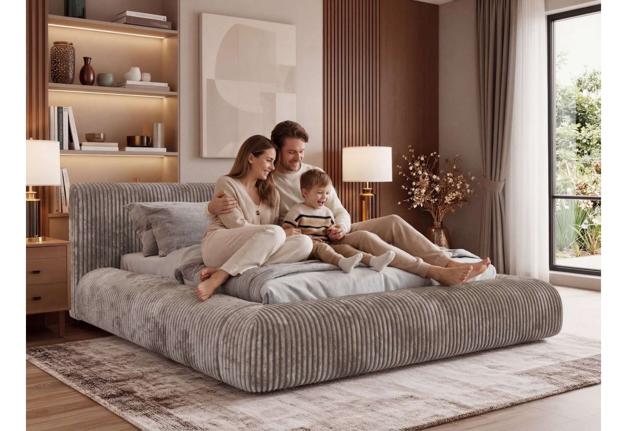 Łóżko tapicerowane TILBEA CLASSIC 200x200 - brązowy, sztruks