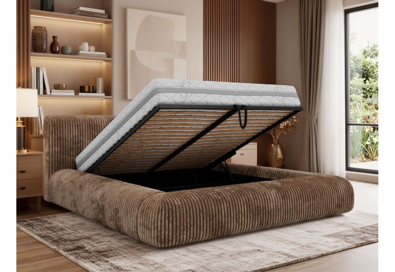 Łóżko tapicerowane TILBEA CLASSIC 200x200 - brązowy, sztruks