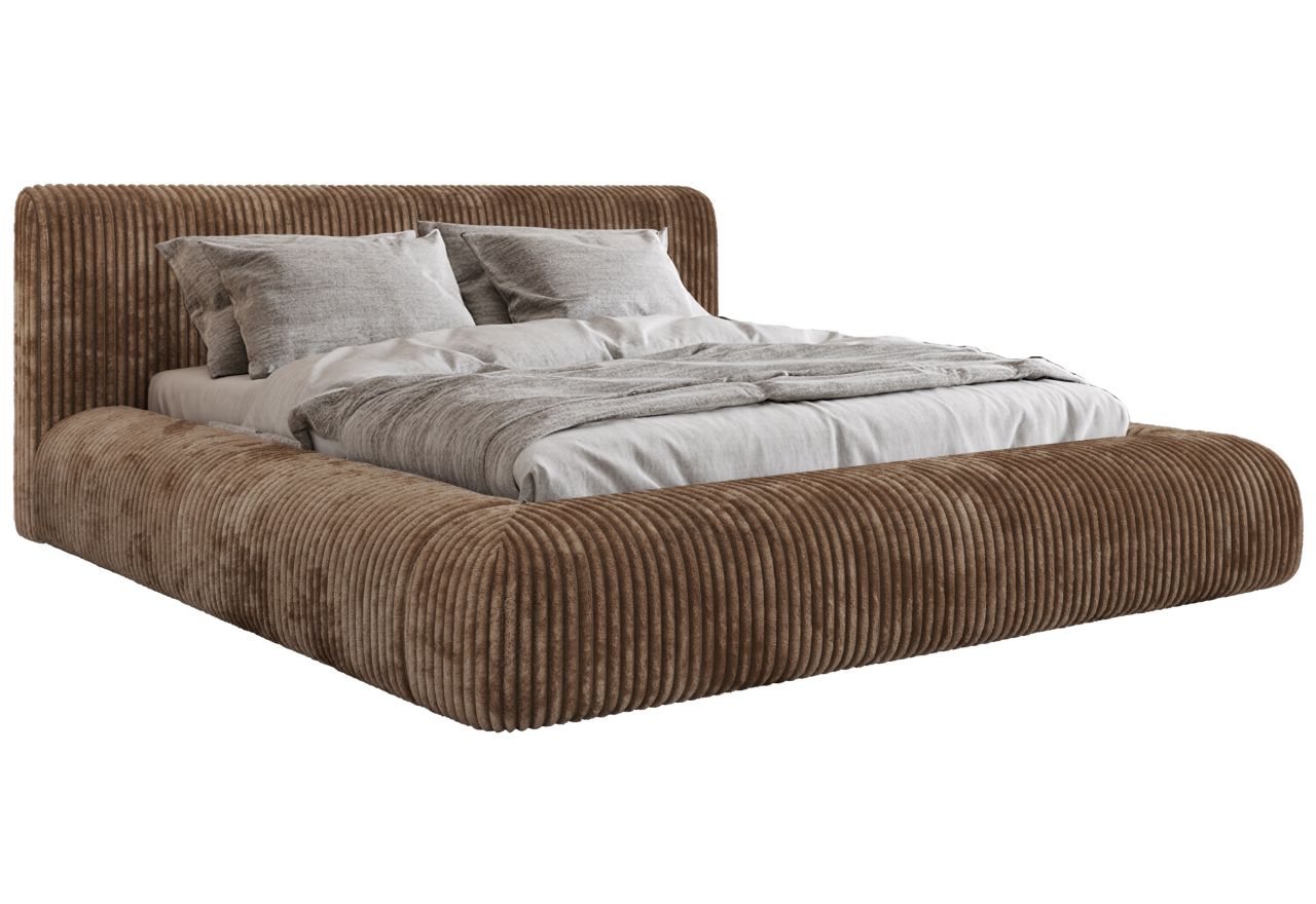 Łóżko tapicerowane TILBEA CLASSIC 140x200 - materac pocket - brązowy, sztruks