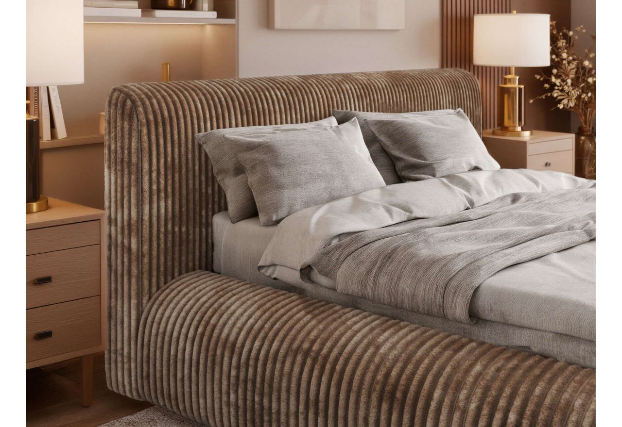 Łóżko tapicerowane TILBEA CLASSIC 160x200 - materac pocket - brązowy, sztruks