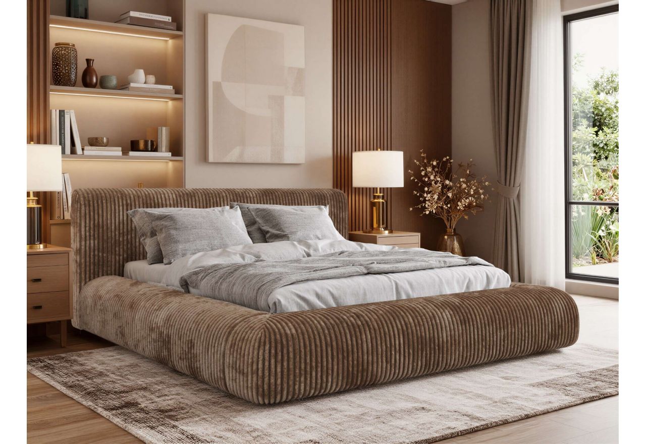 Łóżko tapicerowane TILBEA CLASSIC 200x200 - materac pocket - brązowy, sztruks