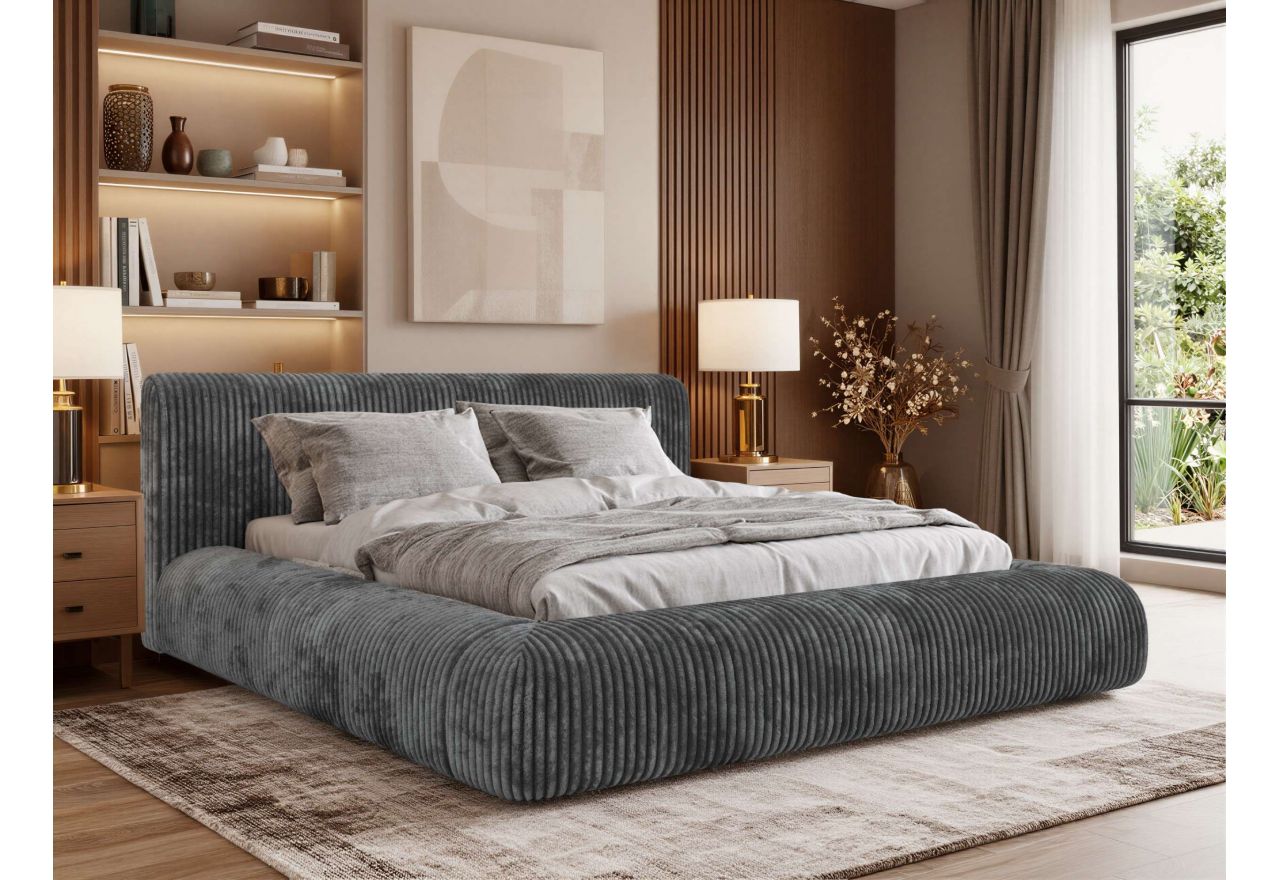 Łóżko tapicerowane TILBEA CLASSIC 140x200 - materac pocket - ciemnoszary, sztruks