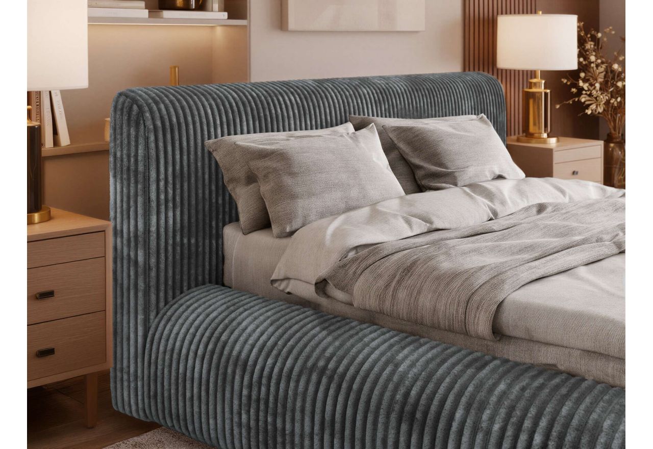 Łóżko tapicerowane TILBEA CLASSIC 140x200 - materac pocket - ciemnoszary, sztruks