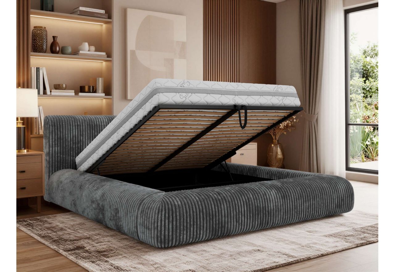 Łóżko tapicerowane TILBEA CLASSIC 180x200 - materac pocket - ciemnoszary, sztruks