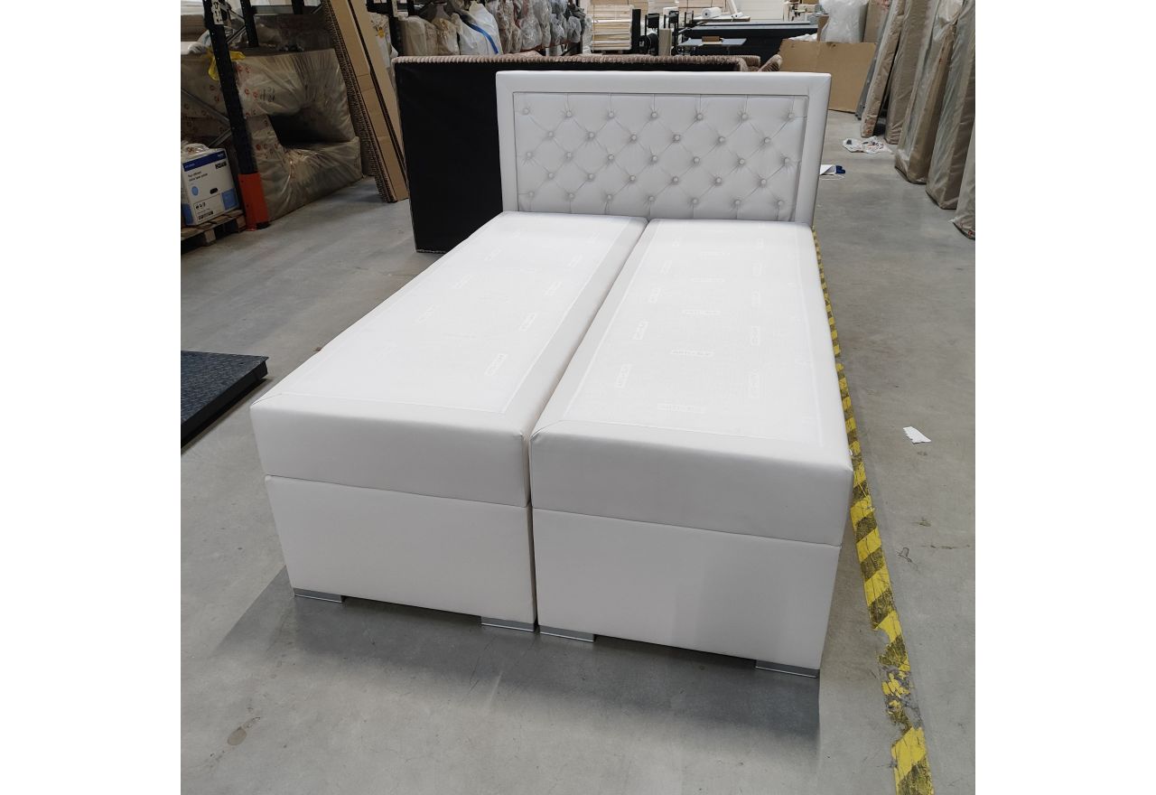 Łóżko kontynentalne JASIR 140x200 - Soft 17 - biała ekoskóra - OUTLETU