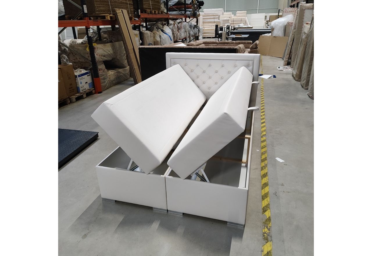 Łóżko kontynentalne JASIR 140x200 - Soft 17 - biała ekoskóra - OUTLETU