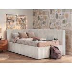 Łóżko młodzieżowe TILVO 90x200 - materac multipocket - beżowy, sztruks - strona lewa