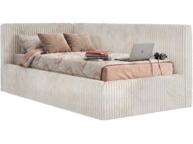 Łóżko młodzieżowe TILVO 90x200 - materac piankowy - beżowy, sztruks - strona lewa
