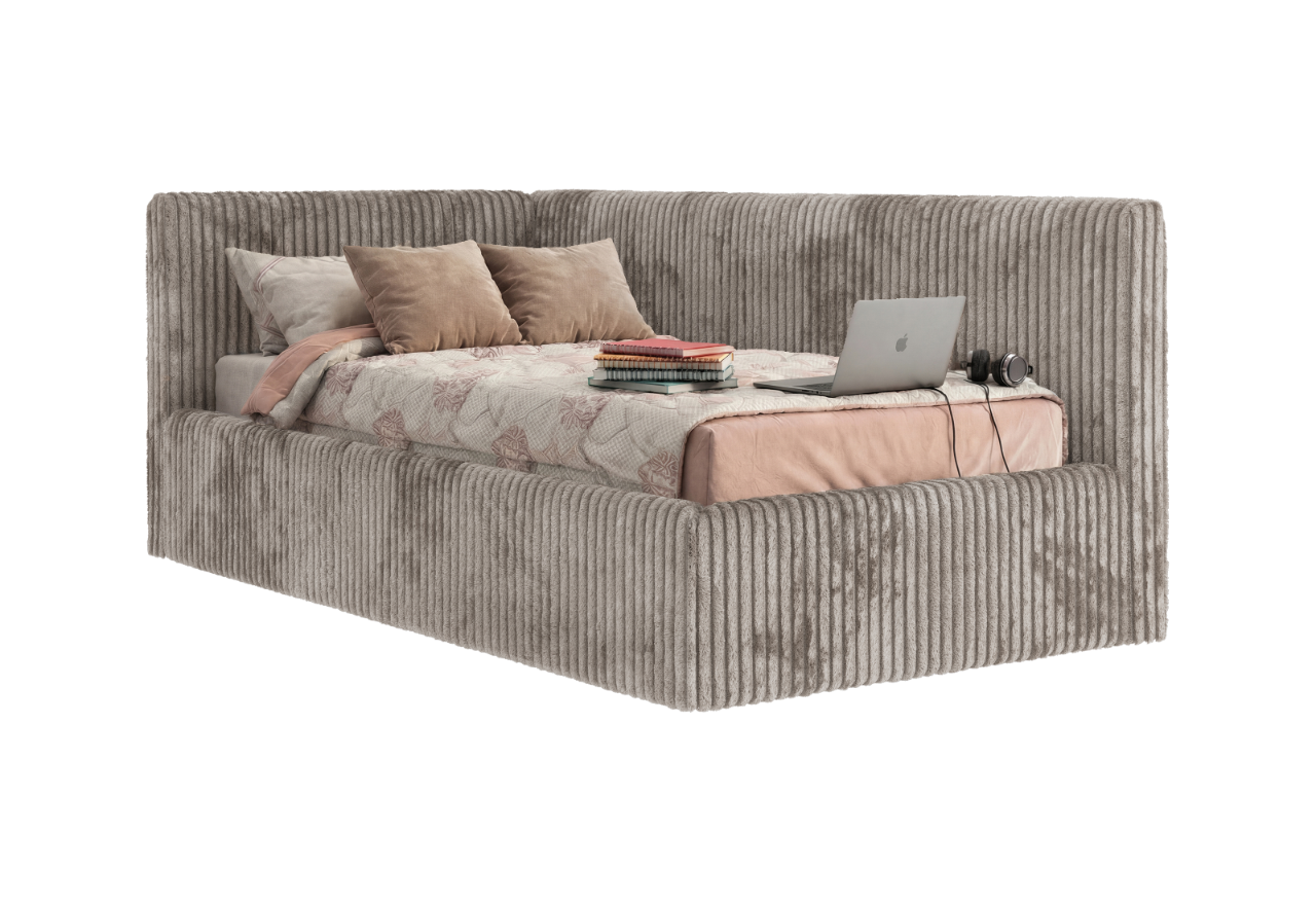 Łóżko młodzieżowe TILVO 90x200 - materac multipocket - jasnobrązowy, sztruks - strona lewa