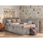 Łóżko młodzieżowe TILVO 90x200 - materac piankowy - jasnobrązowy, sztruks - strona lewa