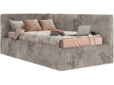 Łóżko młodzieżowe TILVO 90x200 - materac piankowy - jasnobrązowy, sztruks - strona lewa