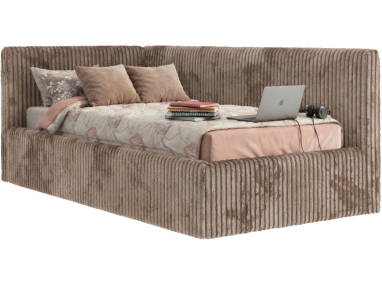 Łóżko młodzieżowe TILVO 90x200 - materac multipocket - brązowy, sztruks - strona lewa