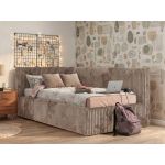 Łóżko młodzieżowe TILVO 90x200 - materac pocket - brązowy, sztruks - strona lewa