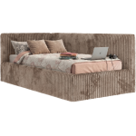 Łóżko młodzieżowe TILVO 90x200 - materac pocket - brązowy, sztruks - strona lewa