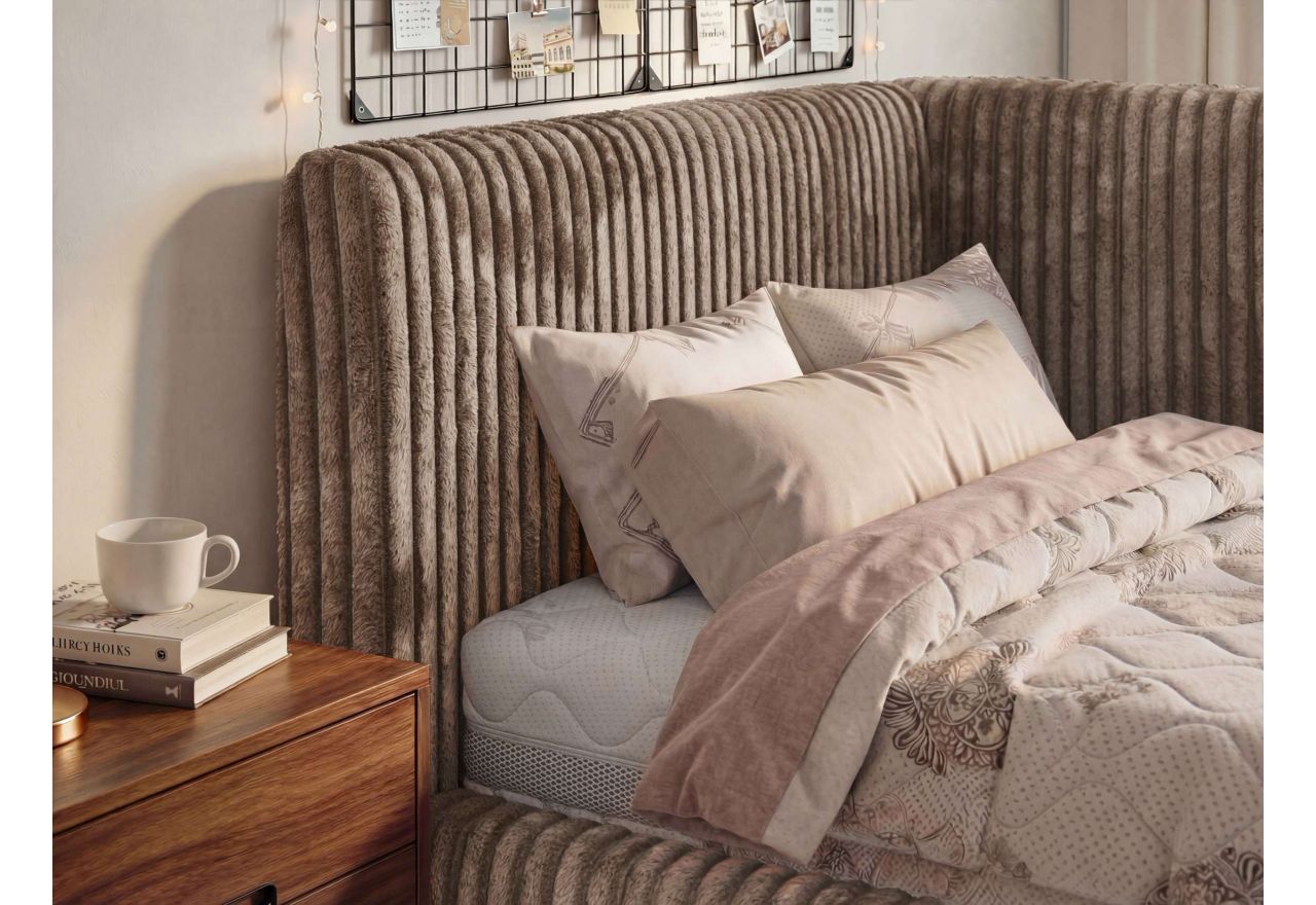 Łóżko młodzieżowe TILVO 90x200 - materac piankowy - brązowy, sztruks - strona lewa